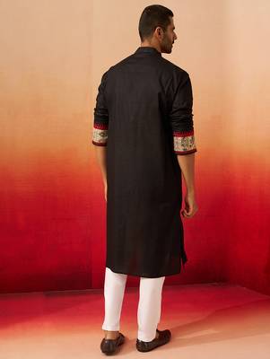 black digital print kurta with pyjama - sophisticated high neck set 5