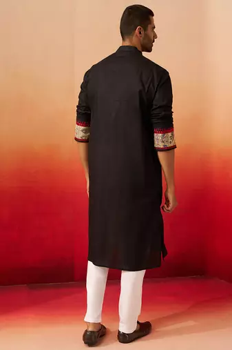 black digital print kurta with pyjama - sophisticated high neck set