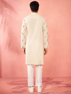 Cream cotton kurta with white pyjama - printed casual set 5