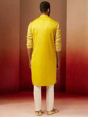 yellow thread embroidered kurta with pyjama - bright geometric set 5
