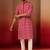 red linen silk kurta with cream pants - designer set