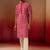 red linen silk kurta with cream pants - designer set