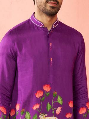 Purple dola silk digital print kurta with cream pyjama - festive set 2