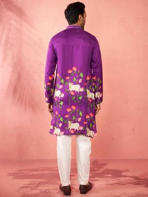 Purple dola silk digital print kurta with cream pyjama - festive set 5