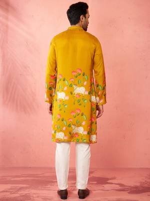 Mustard dola silk digital print kurta with cream pyjama - festive set 5