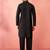 Black fine satin kurta with pyjama - traditional embroidered festive set