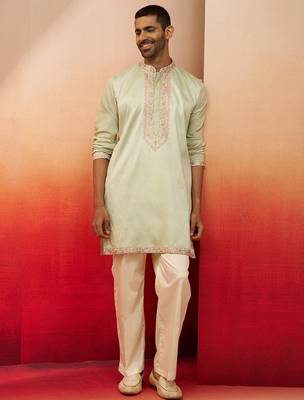pista green embroidered kurta with palazzo - fresh traditional set 1