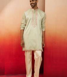 pista green embroidered kurta with palazzo - fresh traditional set