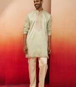 pista green embroidered kurta with palazzo - fresh traditional set