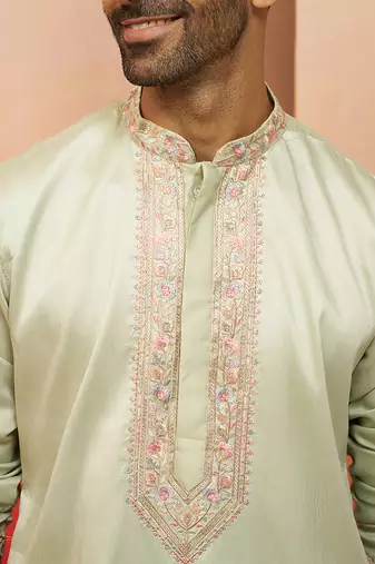 pista green embroidered kurta with palazzo - fresh traditional set
