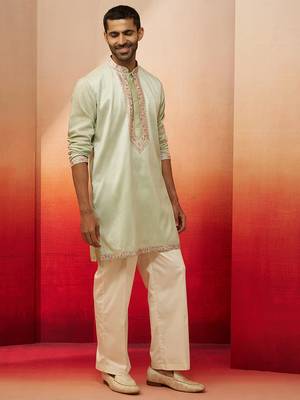 pista green embroidered kurta with palazzo - fresh traditional set 4