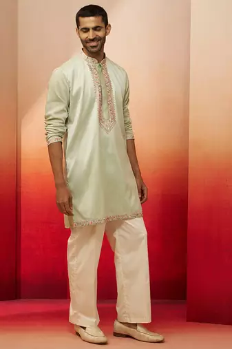 pista green embroidered kurta with palazzo - fresh traditional set