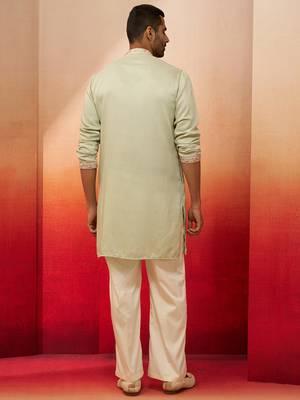 pista green embroidered kurta with palazzo - fresh traditional set 5