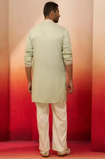 pista green embroidered kurta with palazzo - fresh traditional set