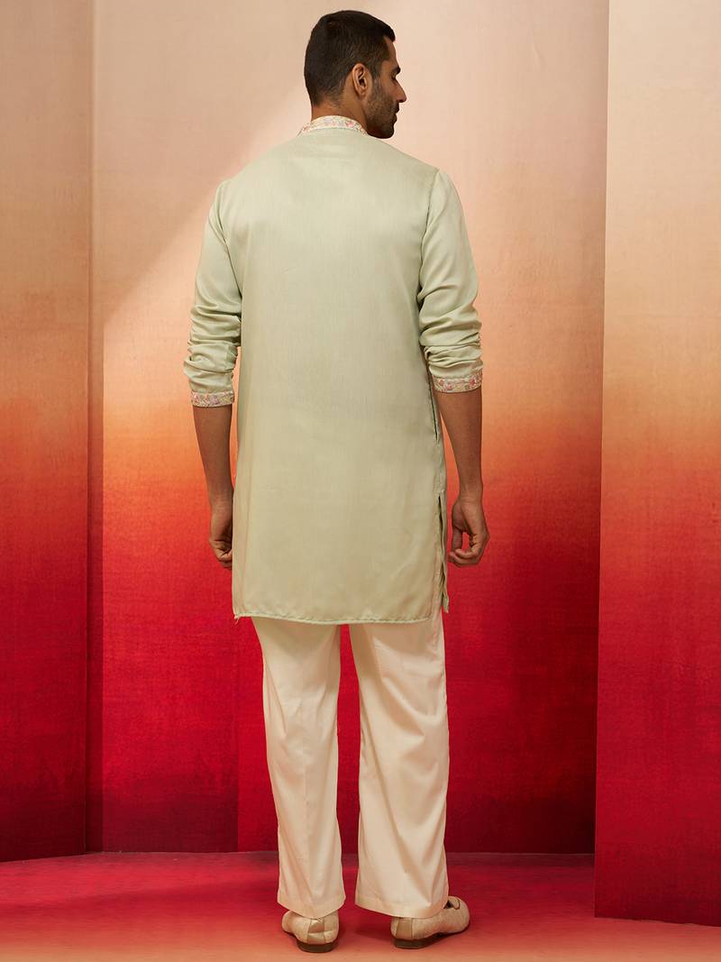 pista green embroidered kurta with palazzo - fresh traditional set