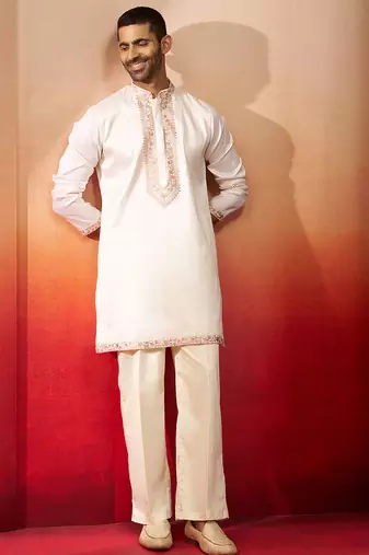 off white embroidered kurta with palazzo - elegant traditional set