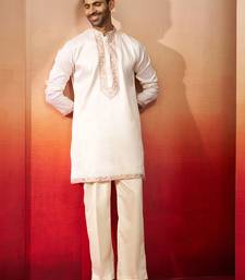 off white embroidered kurta with palazzo - elegant traditional set