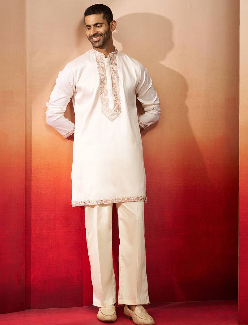 off white embroidered kurta with palazzo - elegant traditional set