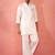 White fine satin stone work kurta with cream flare pant - festive set