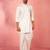 White fine satin stone work kurta with cream flare pant - festive set