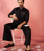 Black fine satin stone work kurta with black flare pant - royal set