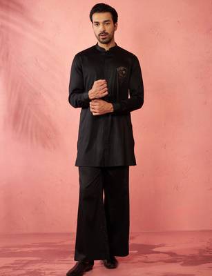 Black fine satin stone work kurta with black flare pant - royal set 3