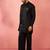 Black fine satin stone work kurta with black flare pant - royal set