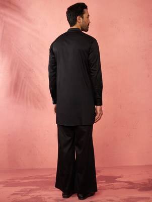 Black fine satin stone work kurta with black flare pant - royal set 5