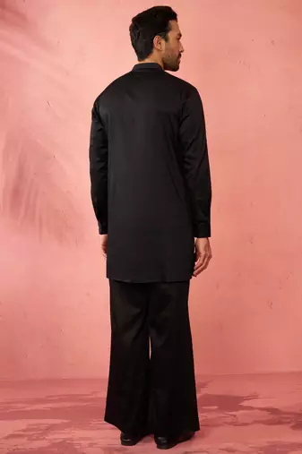 Black fine satin stone work kurta with black flare pant - royal set