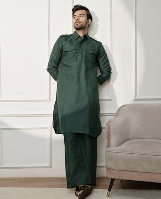 Men   s mehendi green kurta & palazzo cotton set 1