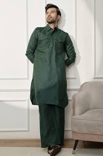Men’s mehendi green kurta & palazzo cotton set