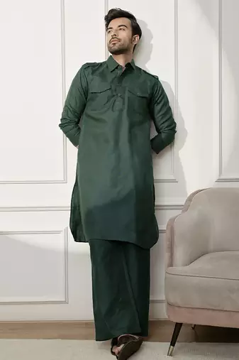 Men’s mehendi green kurta & palazzo cotton set