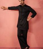 Black fine satin stone work kurta with flare pant - designer set