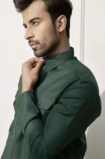 Men   s mehendi green kurta & palazzo cotton set