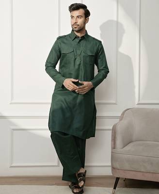 Men   s mehendi green kurta & palazzo cotton set 3