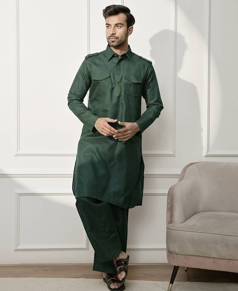 Men’s mehendi green kurta & palazzo cotton set