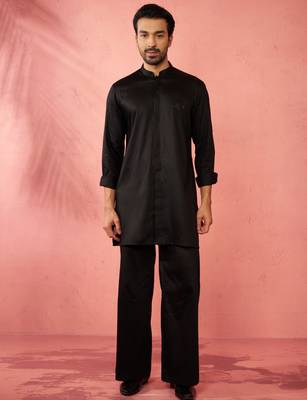 Black fine satin stone work kurta with flare pant - designer set 3