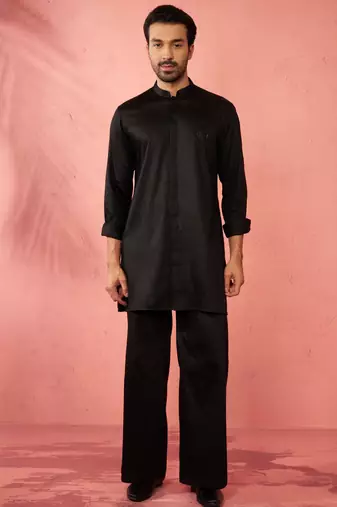 Black fine satin stone work kurta with flare pant - designer set