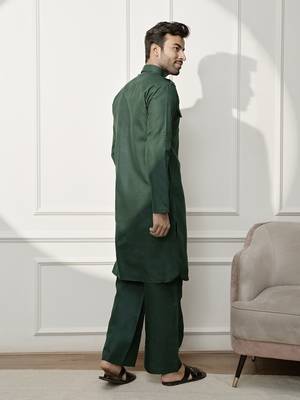 Men   s mehendi green kurta & palazzo cotton set 5