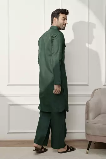 Men   s mehendi green kurta & palazzo cotton set