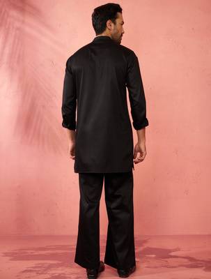 Black fine satin stone work kurta with flare pant - designer set 5