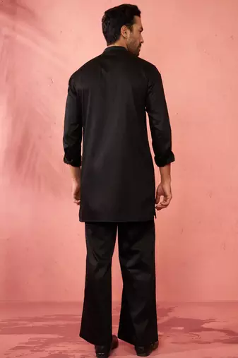 Black fine satin stone work kurta with flare pant - designer set