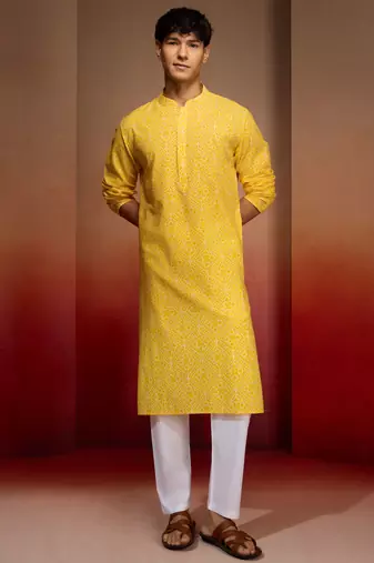 yellow bandhani kurta with pyjama - bright summer set