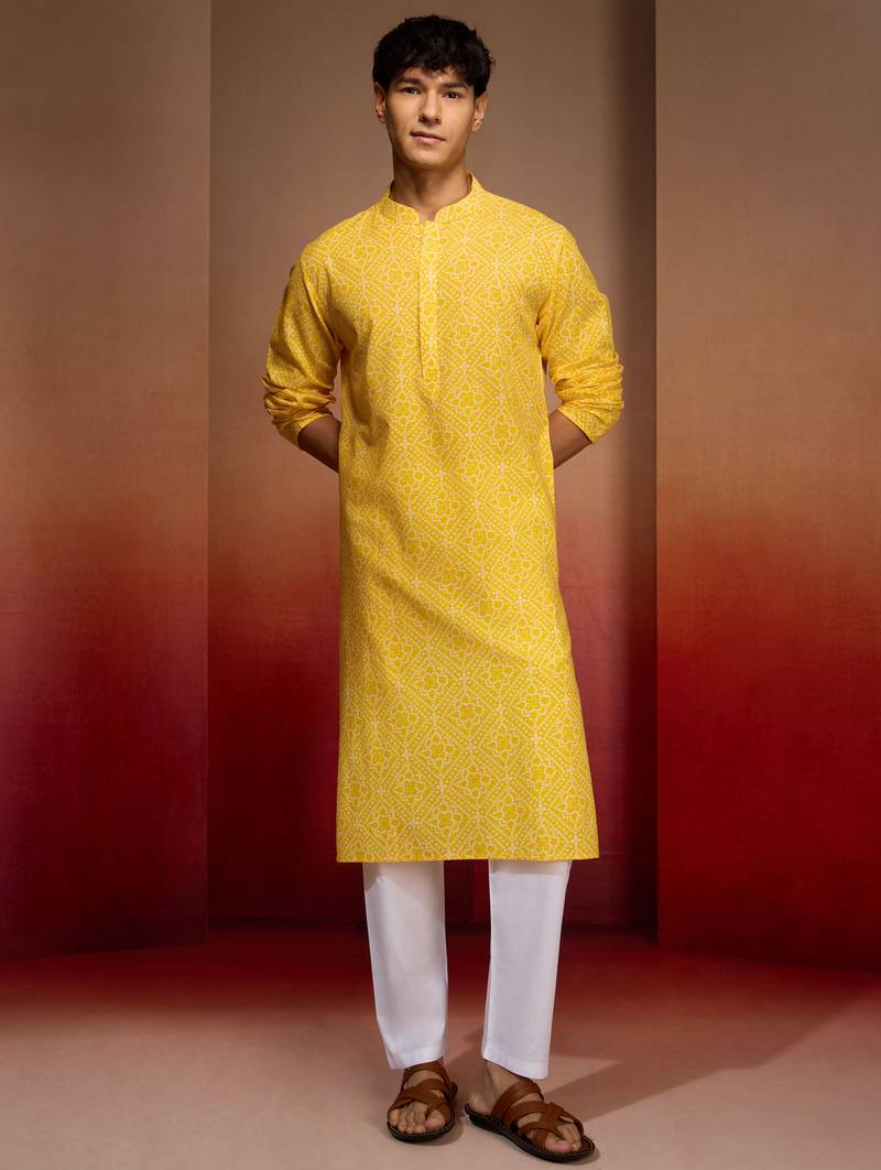 yellow bandhani kurta with pyjama - bright summer set