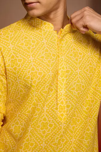 yellow bandhani kurta with pyjama - bright summer set