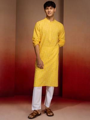 yellow bandhani kurta with pyjama - bright summer set 3