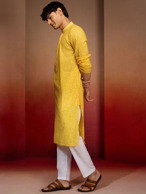 yellow bandhani kurta with pyjama - bright summer set 4