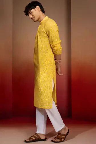 yellow bandhani kurta with pyjama - bright summer set