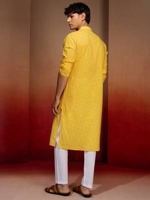 yellow bandhani kurta with pyjama - bright summer set 5