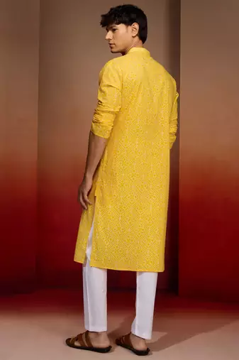 yellow bandhani kurta with pyjama - bright summer set